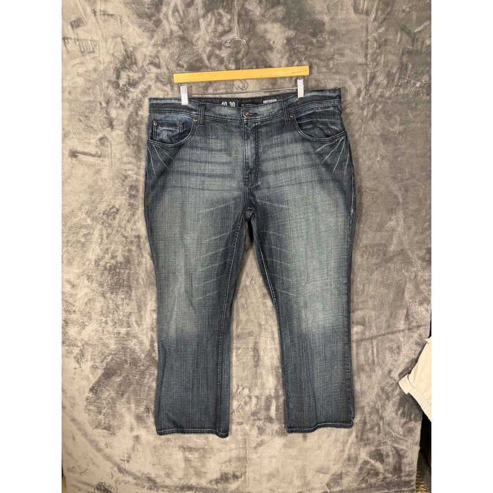 Amsterdam Jeans Mens 40x30 Dark Wash Straight Leg Denim Blue Flap Pocket
